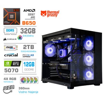 Računalnik MEGA MT S5 R7-7800X3D/RTX5070/32GB-DDR5/2TB/750W/Brez OS/črna RGB + Estetski napajalni kabli [Vijolična / Črna]