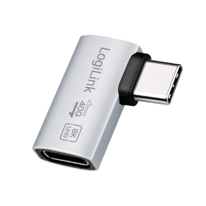 Adapter USB-C => USB-C 90° L/D USB 4 40Gbps 8K/60Hz LogiLink srebrn (AU0064)