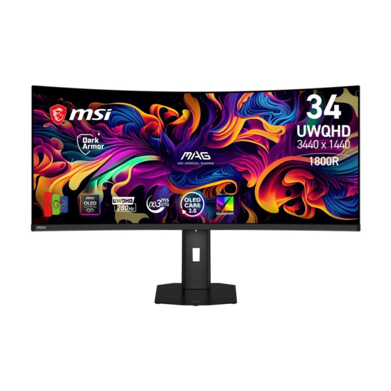 Monitor MSI 86,4 cm (34,0) 341CQPDE X28 3440x1440 Curved Gaming 280Hz OLED 0,03ms 2xHDMI DisplayPort USB-C 15W HAS  DCI-P3-99% FreeSync Premium PRO G-Sync Compatible HDR500 MAG