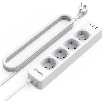 Podaljšek Tessan 307C 2,00m 4x220V 3xUSB-A USB-C bel (TS-307-C)