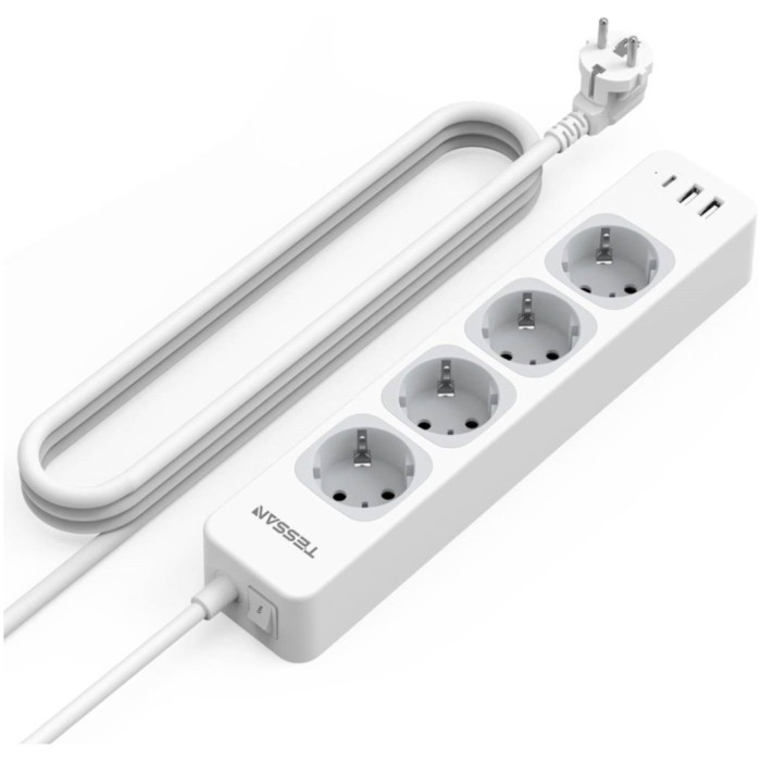Podaljšek Tessan 307C 2,00m 4x220V 3xUSB-A USB-C bel (TS-307-C)
