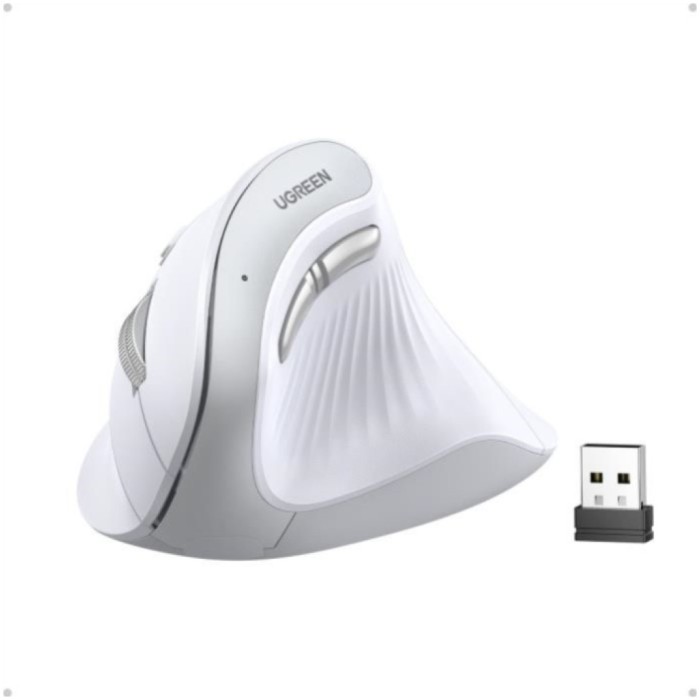 Miš brezžična + Bluetooth ergonomska Ugreen vertikalna 4000DPI bela (45759)