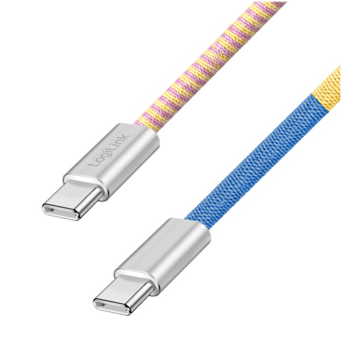 Kabel USB-C (m) => USB-C (m) 2.0 1,0m 60W 3A/20V 480Mbps pletenj ovoj pisan LogiLink (CU0482)