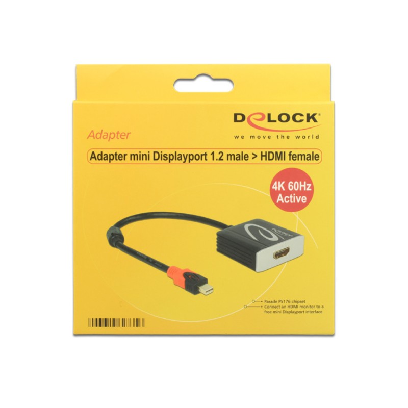 Adapter DisplayPort mini (m) => HDMI (ž) aktivni 4K 60Hz Delock Delock Adapter DisplayPort mini (m) => HDMI (ž) aktivni 4K 60Hz Delock