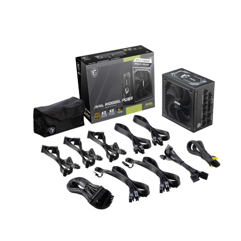 Napajalnik - 1000W MSI MAG A1000GL 80Plus Gold 90% ATX 3.1 (Gen5) Modular 135mm črna (306-7ZP9B11-CE0) MSI Napajalnik - 1000W MSI MAG A1000GL 80Plus Gold 90% ATX 3.1 (Gen5) Modular 135mm črna (306-7ZP9B11-CE0)