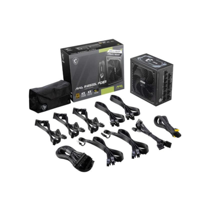 Napajalnik - 1250W MSI MAG A1250GL 80Plus Gold 90% ATX 3.1 (Gen5) Modular 120mm črna (306-7ZP9A11-CE0) MSI Napajalnik - 1250W MSI MAG A1250GL 80Plus Gold 90% ATX 3.1 (Gen5) Modular 120mm črna (306-7ZP9A11-CE0)