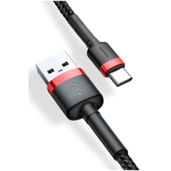 Kabel USB-C => USB-A 2.0 tekstil ovoj 2,00m 5V/2A QC3 Baseus črn/rdeč (CATKLF-C91)
