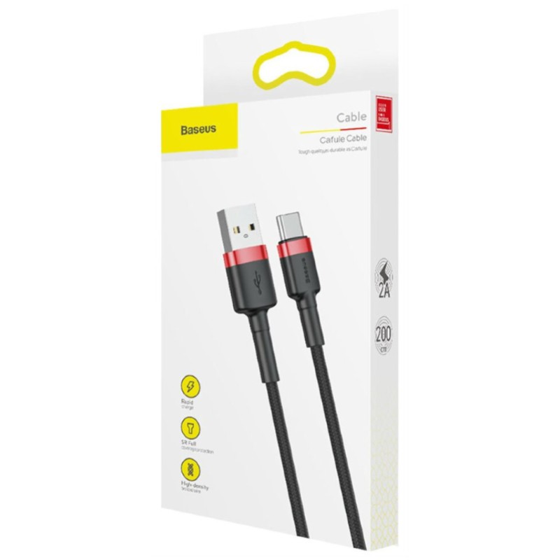 Kabel USB-C => USB-A 2.0 tekstil ovoj 2,00m 5V/2A QC3 Baseus črn/rdeč (CATKLF-C91) Baseus Kabel USB-C => USB-A 2.0 tekstil ovoj 2,00m 5V/2A QC3 Baseus črn/rdeč (CATKLF-C91)