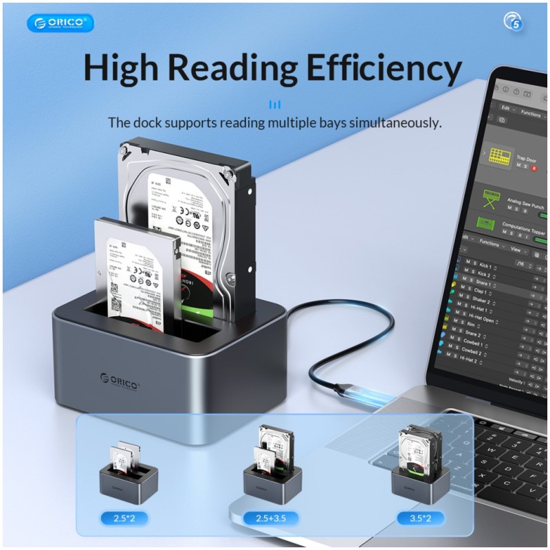 Čitalec diskov USB 3.2 Gen1 ⇒ SATA 3,5/2,5 Orico Docking Station za 2 diska z možnostjo dvosmernega kloniranja Orico siv (6626C3-C-V1) Orico Čitalec diskov USB 3.2 Gen1 ⇒ SATA 3,5/2,5 Orico Docking Station za 2 diska z možnostjo dvosmernega kloniranja Orico siv (6626C3-C-V1)