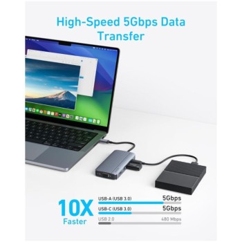 Priklopna postaja USB-C => Anker 8v1 2xHDMI 1xVGA 3xUSB3.1 1xUSB-C 85W (A83790A2)