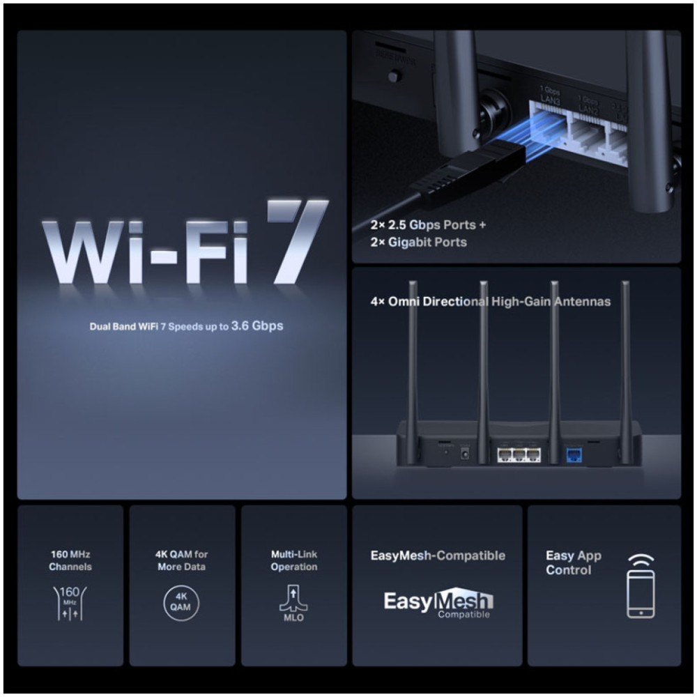 Usmerjevalnik brezžični MERCUSYS WiFi7 802.11be BE3600 3xLAN+WAN 4x antena (MR27BE) MERCUSYS Usmerjevalnik brezžični MERCUSYS WiFi7 802.11be BE3600 3xLAN+WAN 4x antena (MR27BE)