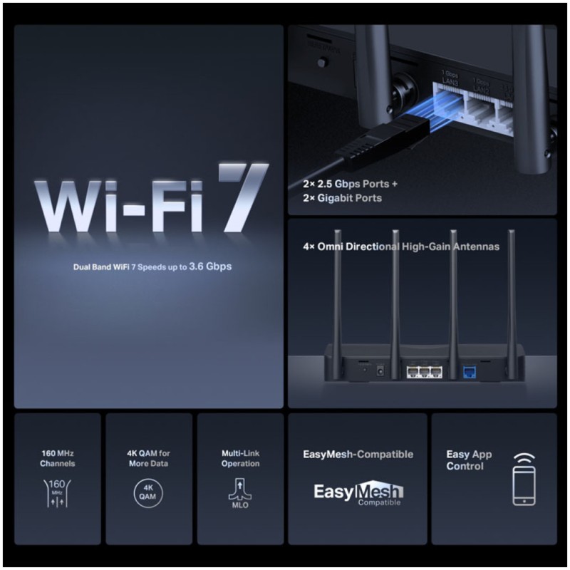 Usmerjevalnik brezžični MERCUSYS WiFi7 802.11be BE3600 3xLAN+WAN 4x antena (MR27BE) MERCUSYS Usmerjevalnik brezžični MERCUSYS WiFi7 802.11be BE3600 3xLAN+WAN 4x antena (MR27BE)