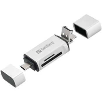 Čitalec kartic USB-C 2.0 z USB-A in microUSB preklopnim vtičem Sandberg (136-28) Čitalec kartic USB-C 2.0 z USB-A in microUSB preklopnim vtičem Sandberg (136-28)