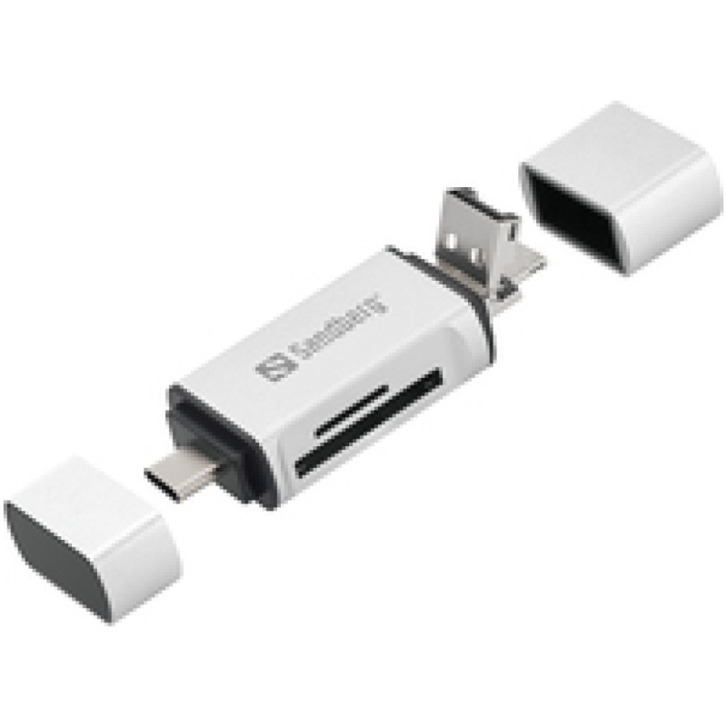 Čitalec kartic USB-C 2.0 z USB-A in microUSB preklopnim vtičem Sandberg (136-28) SANDBERG Čitalec kartic USB-C 2.0 z USB-A in microUSB preklopnim vtičem Sandberg (136-28)