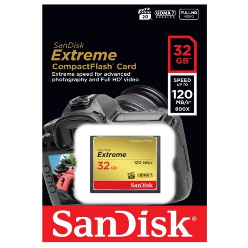 Spominska kartica Compact Flash 32GB Sandisk Etreme 120MB/s/85MB/s (SDCFXSB-032G-G46)