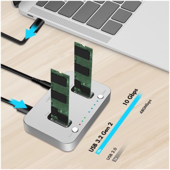 Čitalec diskov USB-C 3.2 Gen2 => 2x M Key 2230/2242/2260/2280 8TB/vhod Logilink Docking Station srebrna (QP0033) Čitalec diskov USB-C 3.2 Gen2 => 2x M Key 2230/2242/2260/2280 8TB/vhod Logilink Docking Station srebrna (QP0033)