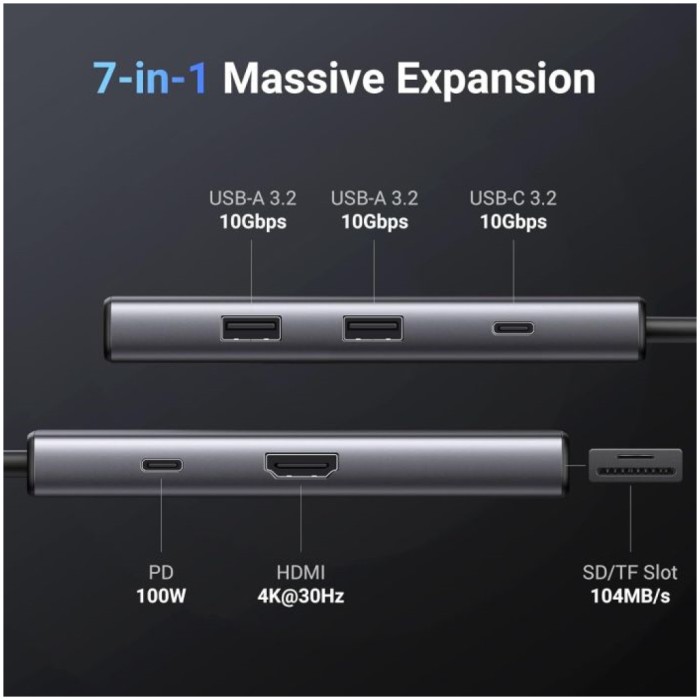 Priklopna postaja USB-C => Ugreen 1xHDMI 2xUSB3.0 USB-C 100W RJ45 čitalec kartic SD/microSD/TF (15531) Priklopna postaja USB-C => Ugreen 1xHDMI 2xUSB3.0 USB-C 100W RJ45 čitalec kartic SD/microSD/TF (15531)