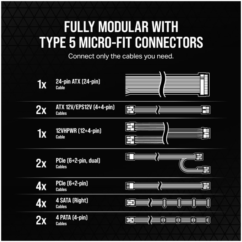 Napajalnik - 1200W Corsair RM1200X SHIFT 80Plus Gold - ATX 3.1 Modular 140mm črna (CP-9020254-EU)