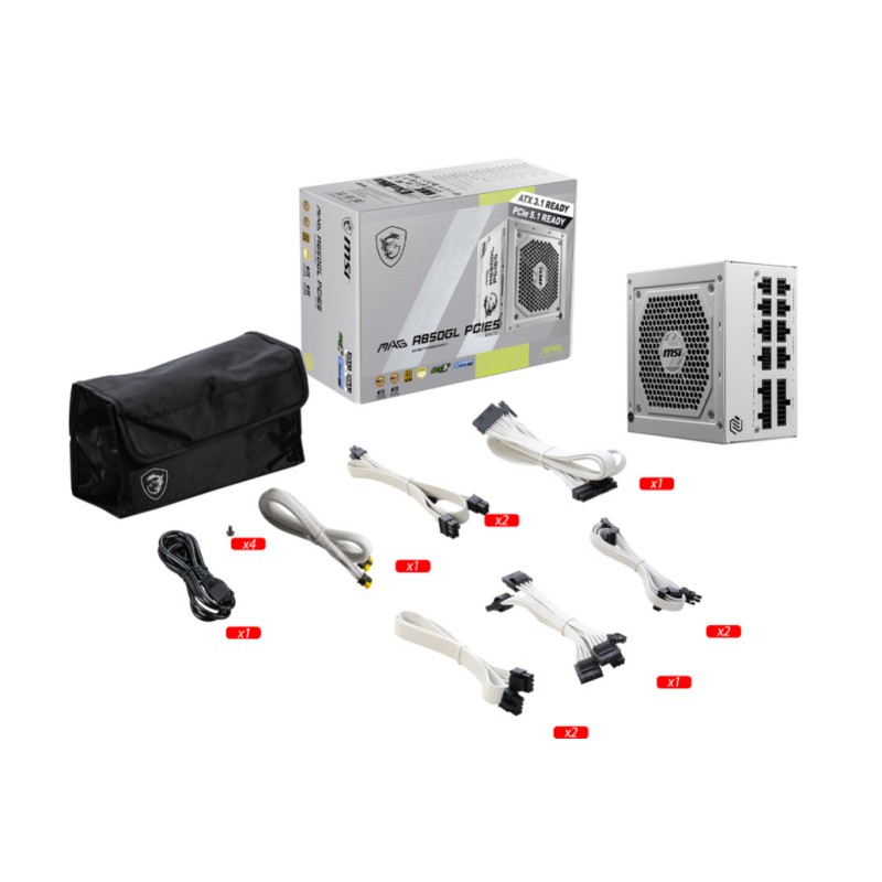 Napajalnik - 850W MSI MAG A850GL 80Plus Gold 90% ATX 3.1 (Gen5) Modular 120mm bela (30919872) MSI Napajalnik - 850W MSI MAG A850GL 80Plus Gold 90% ATX 3.1 (Gen5) Modular 120mm bela (30919872)