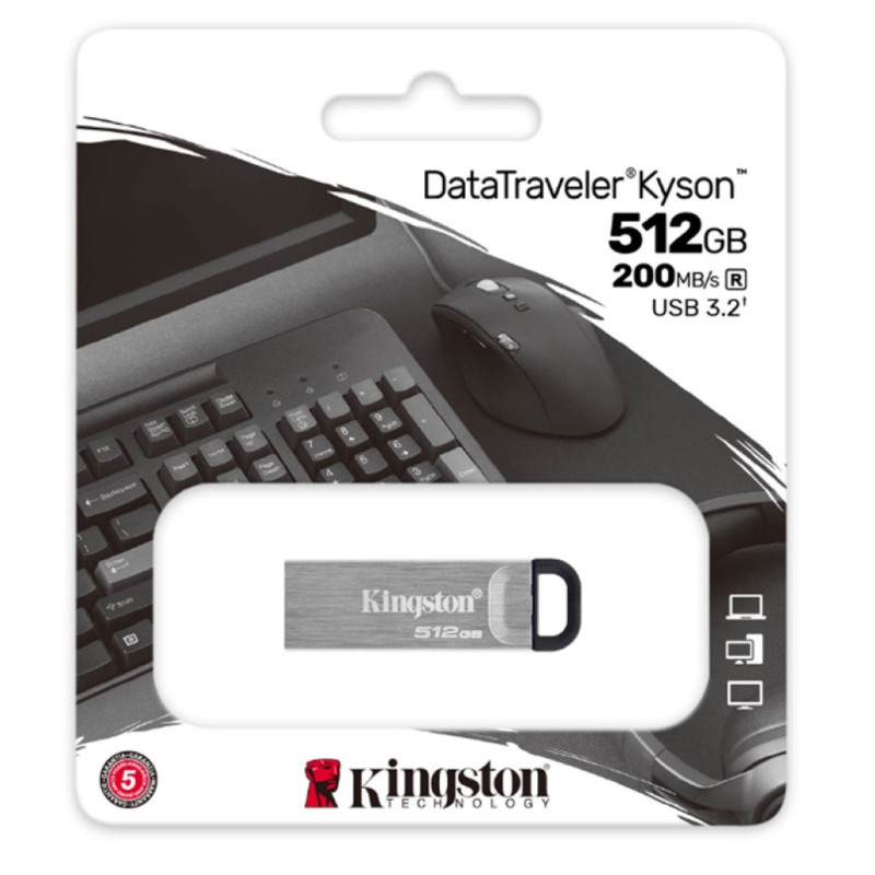 Spominski ključek 512GB USB3.2 Kingston Kyson DT 200MB/s 60MB/s kovinski brez pokrovčka srebrno-črn (DTKN/512GB) KINGSTON Spominski ključek 512GB USB3.2 Kingston Kyson DT 200MB/s 60MB/s kovinski brez pokrovčka srebrno-črn (DTKN/512GB)