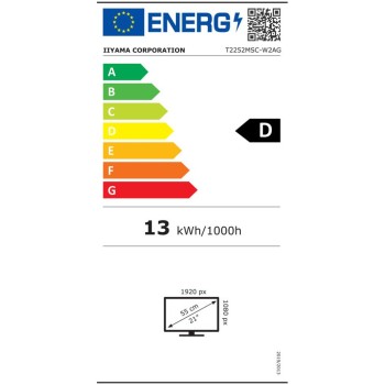 Monitor touch Iiyama 54,6 cm (21,5") T2252MSC-W2AG 1920x1080 POS IPS 2ms HDMI DisplayPort 2xUSB3.2 Zvočniki  7H ProLite interaktivni monitor