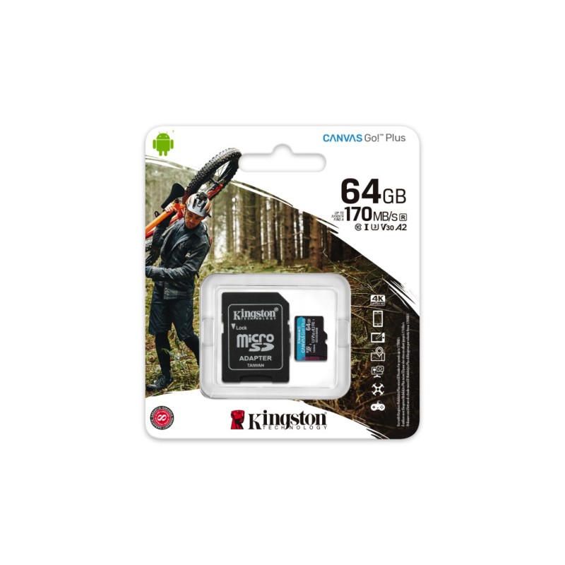 Spominska kartica SDXC-Micro 64GB Kingston Canvas Go! Plus 170MB/s U3 V30 UHS-I (SDCG3/64GB) +adapter