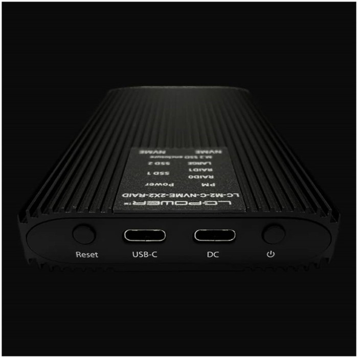 Ohišje za SSD disk M.2 => USB-C PCIe NVMe USB 3.2 Gen2 RAID 0/1 aluminij LC-Power (LC-M2-C-NVME-2X2-RAID) Ohišje za SSD disk M.2 => USB-C PCIe NVMe USB 3.2 Gen2 RAID 0/1 aluminij LC-Power (LC-M2-C-NVME-2X2-RAID)