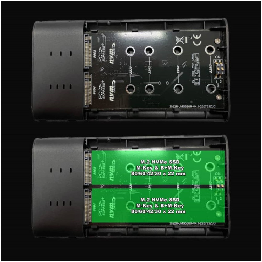 Ohišje za SSD disk M.2 => USB-C PCIe NVMe USB 3.2 Gen2 RAID 0/1 aluminij LC-Power (LC-M2-C-NVME-2X2-RAID)