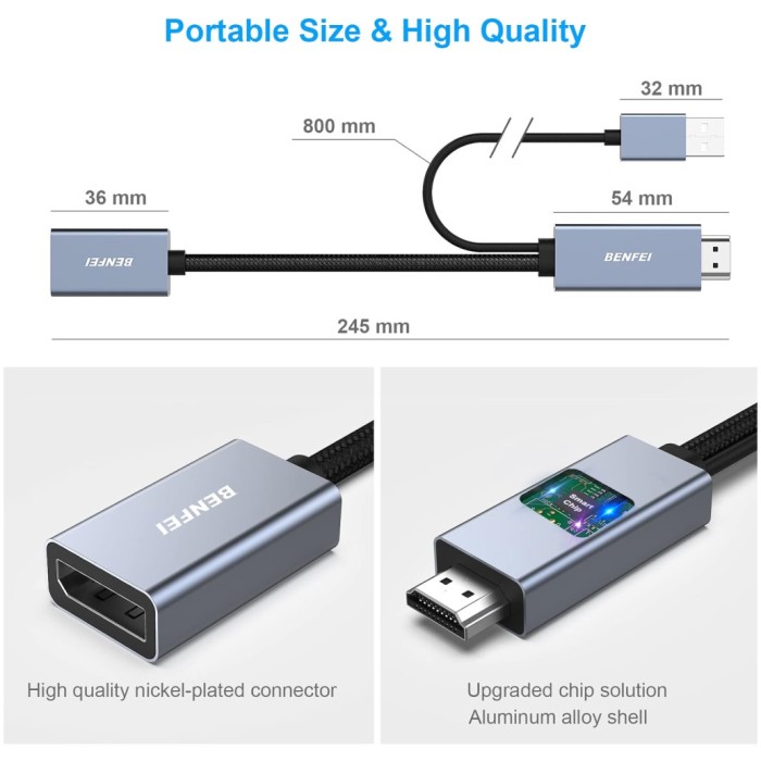 Adapter HDMI (m) => Displayport (ž) 4K@60Hz BENFEI Adapter HDMI (m) => Displayport (ž) 4K@60Hz BENFEI