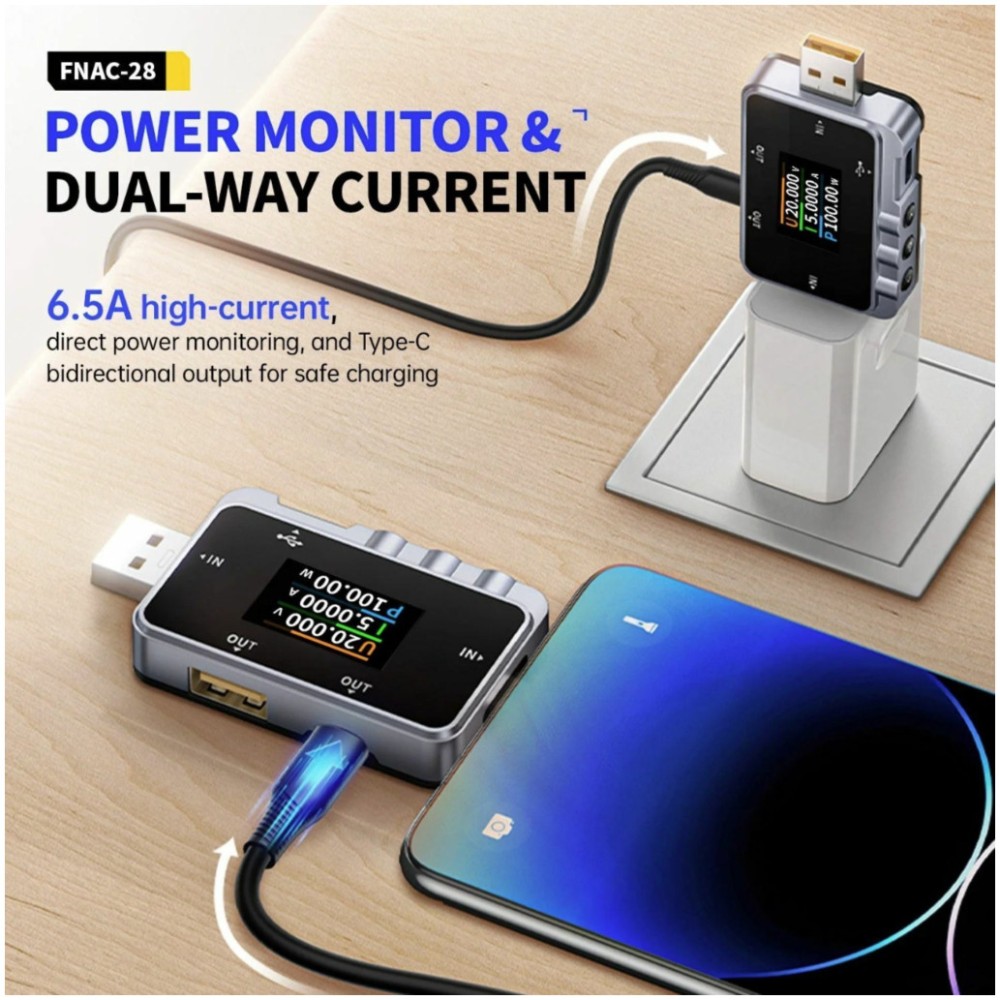 USB tester napajanja Fnirsi IN USB-A/C OUT USB-A/C 6,5A 156W FNAC-28 Fnirsi USB tester napajanja Fnirsi IN USB-A/C OUT USB-A/C 6,5A 156W FNAC-28