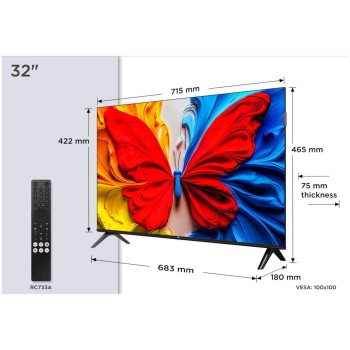 TV sprejemnik TCL 32,0" 81,3 cm 32S51K 1920x1080 QLED Google TV 2xHDMI USB BT WiFi  Dolby Vision