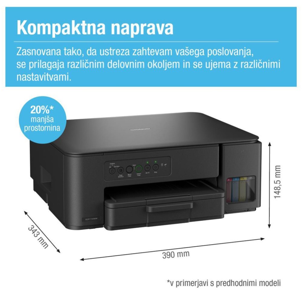 Tiskalnik multifunkcijski brizgalni barvni Brother DCP-T430W A4 duplex tisk enostransko skeniranje USB WiFi 16ppm (DCPT430WYJ1) Brother Tiskalnik multifunkcijski brizgalni barvni Brother DCP-T430W A4 duplex tisk enostransko skeniranje USB WiFi 16ppm (DCPT430WYJ1)
