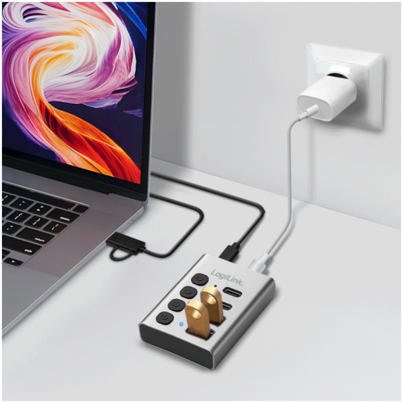 HUB USB-A/C => 2x USB-A 2x USB-C z napajanjem 5Gbps/s 3.2Gen1 s stikali LogiLink (UA0446)