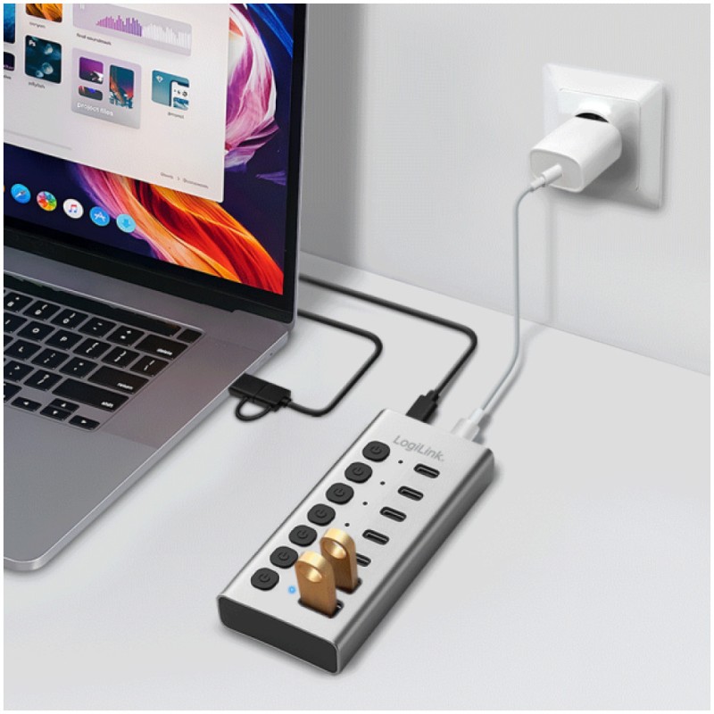 HUB USB-A/C => 2x USB-A 5x USB-C z napajanjem 5Gbps/s 3.2Gen1 s stikali LogiLink (UA0447)