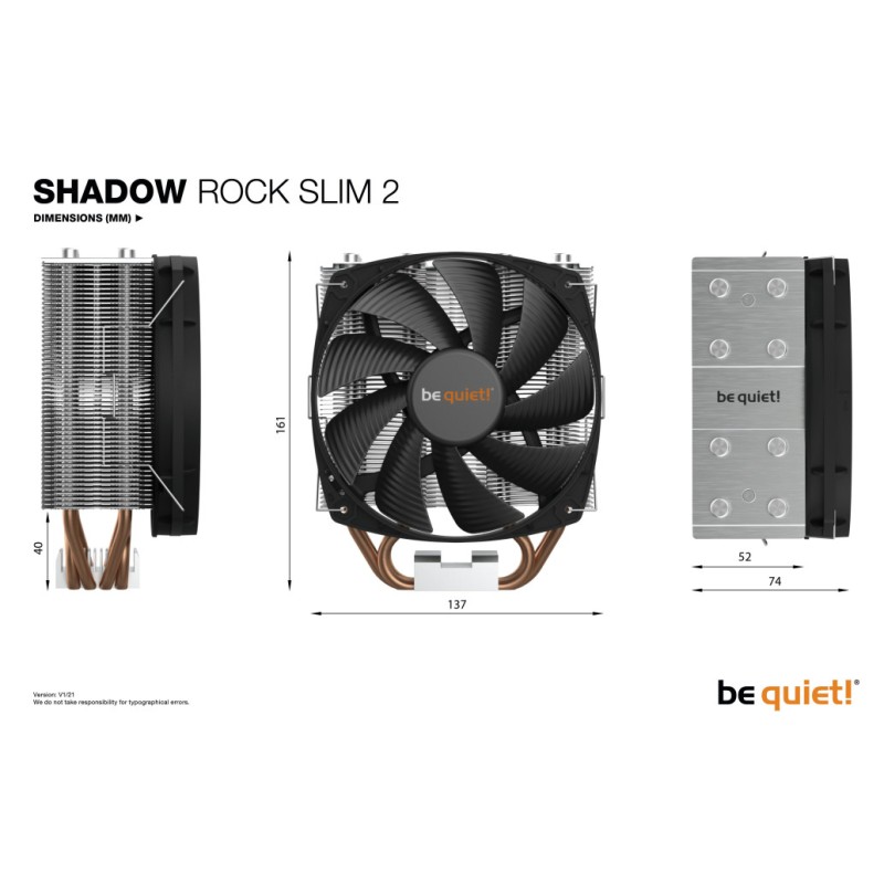 Zračni hladilnik be quiet! Shadow Rock Slim 2 - 161mm črna-srebrna (BK032)