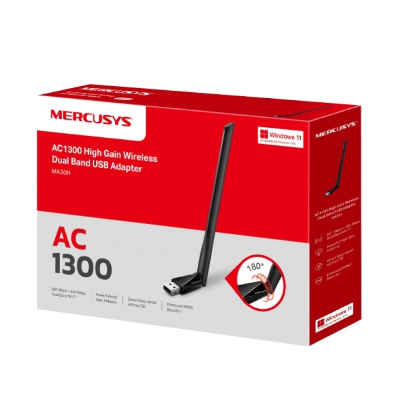 Brezžični mrežni adapter USB 2.0 MERCUSYS High Gain AC1300 867Mbit/s dualband 1x antena (MA30H)