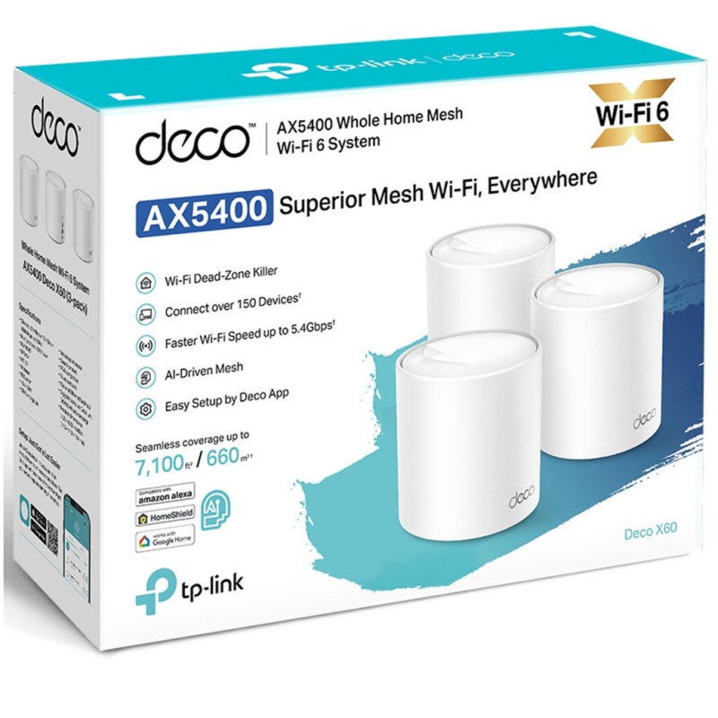 Usmerjevalnik brezžični TP-Link Deco X60 WiFi6 802.11ax AX5400 2402Mbit/s MESH 2xLAN 4x notranja antena (Deco X60(3-pack)) TP-LINK Usmerjevalnik brezžični TP-Link Deco X60 WiFi6 802.11ax AX5400 2402Mbit/s MESH 2xLAN 4x notranja antena (Deco X60(3-pack))