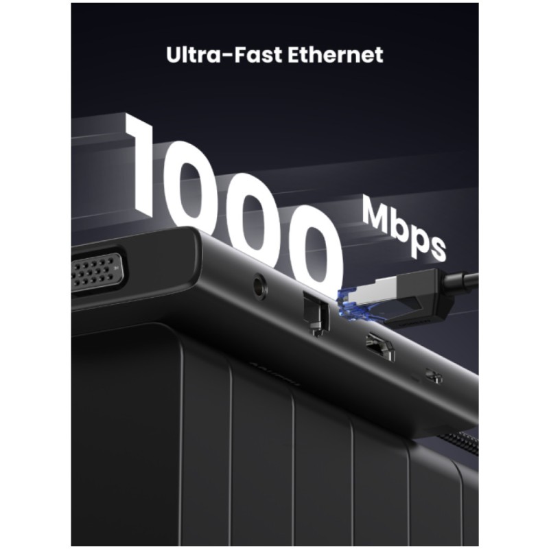 Priklopna postaja USB-C => Ugreen 11v1 1xVGA 1xHDMI 2xUSB3.2 2xUSB-C 100W 1xLAN 1x3,5mm (45520)