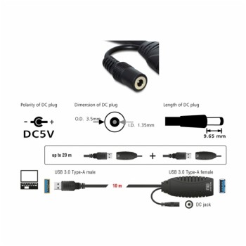 Kabel USB-A(m)=>USB-A(m) 3.0 10,00m Delock podaljšek z napajanjem (83415)