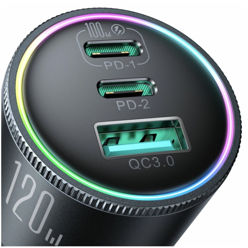 Avto polnilec 12V 24V => 2x USB-C USB-A 120W PD QC črn Joyroom (JR-CCN07 120W)