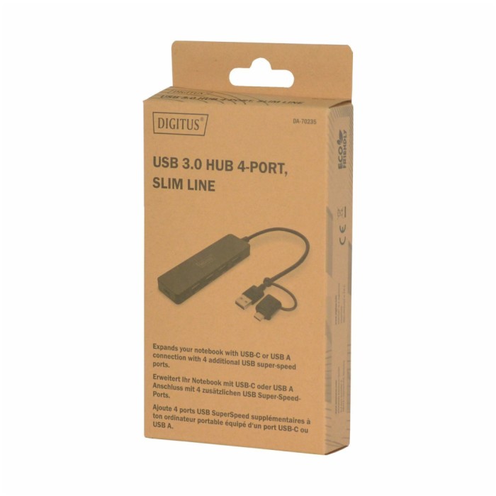 HUB USB-C/A => 4xUSB-A 3.0 slim črn Digitus (DA-70235) HUB USB-C/A => 4xUSB-A 3.0 slim črn Digitus (DA-70235)