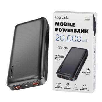 Prenosna baterija Logilink 20.000mAh 20W PD 2x USB-A 1x USB-C črna (PA0378)