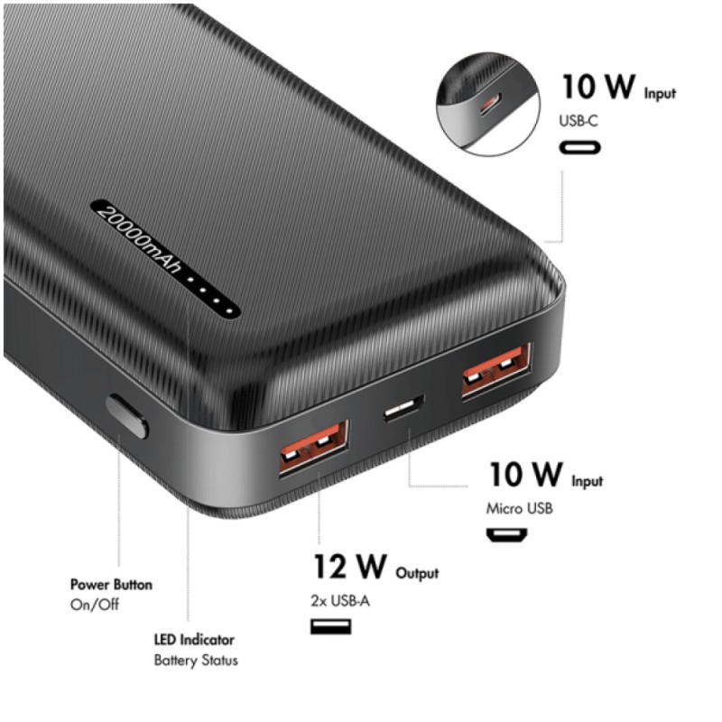 Prenosna baterija Logilink 20.000mAh 20W PD 2x USB-A 1x USB-C črna (PA0378)