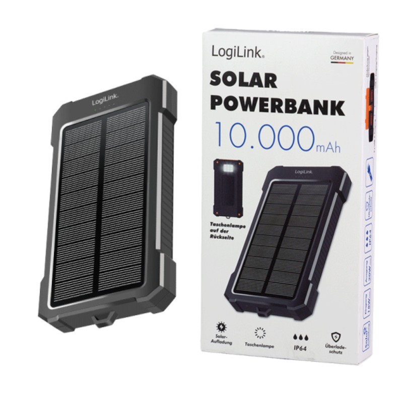 Prenosna baterija Logilink 10.000mAh 20W 2x USB-A 1x USB-C solarna črna (PA0390)