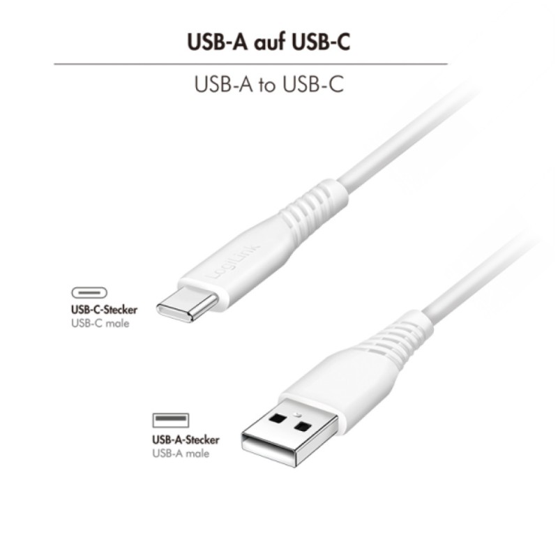 Kabel USB-C (m) => USB-A (m) 2.0 0,50m 15W 3A/5V 480Mbps bel LogiLink (CU0251) LOGILINK Kabel USB-C (m) => USB-A (m) 2.0 0,50m 15W 3A/5V 480Mbps bel LogiLink (CU0251)