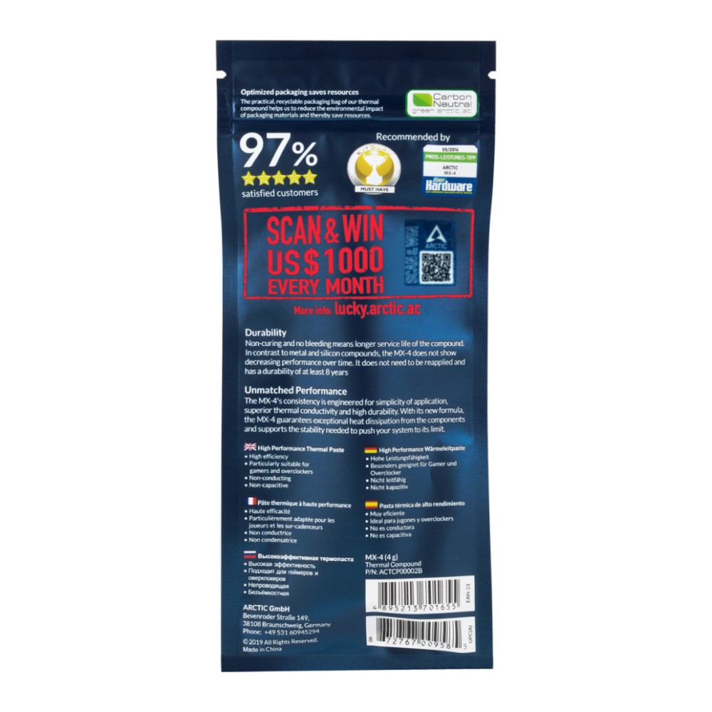 Termalna pasta Arctic MX-4 (2019) - 4g (ACTCP00002B) ARCTIC Termalna pasta Arctic MX-4 (2019) - 4g (ACTCP00002B)