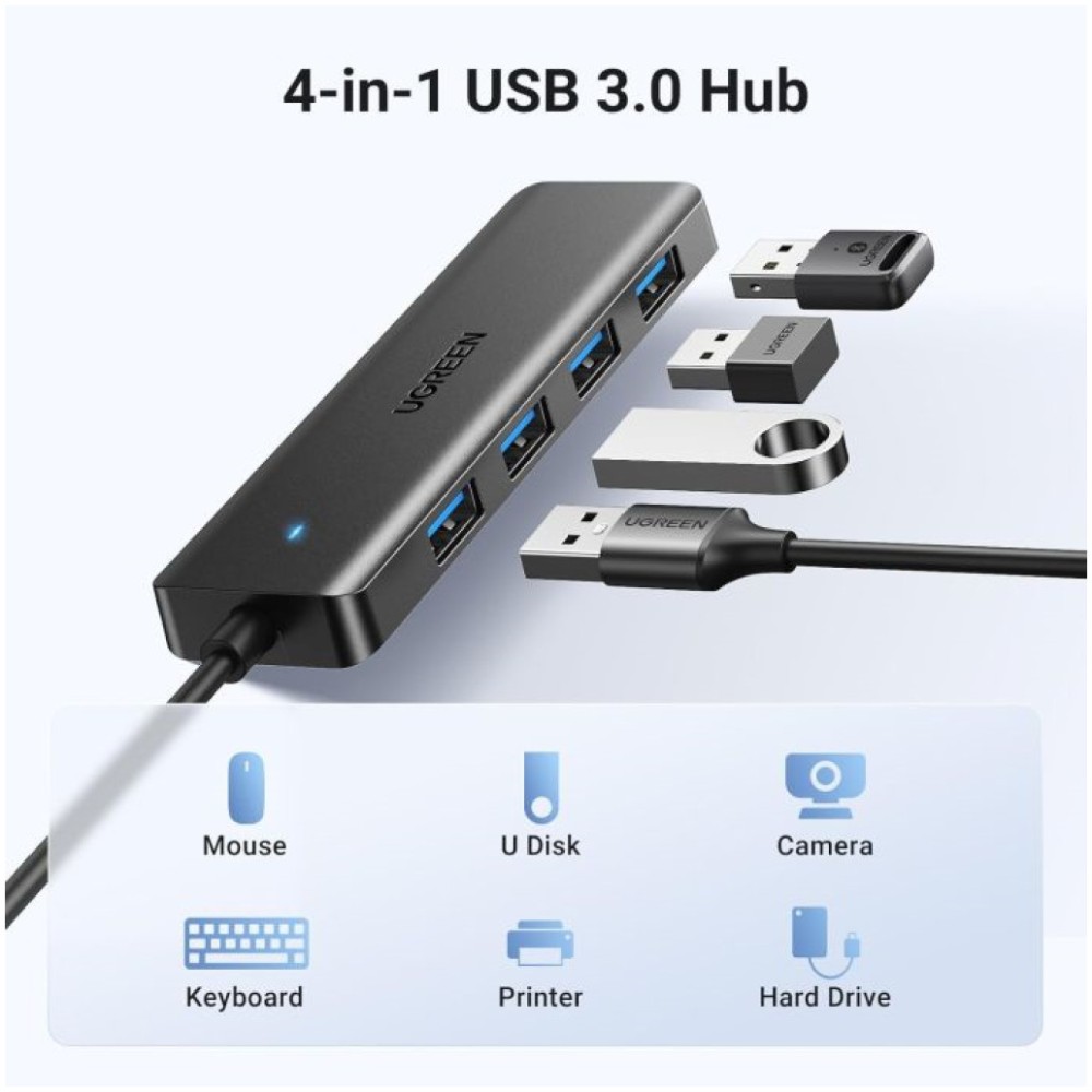 HUB USB-A 3.0 => 4x USB-A priključki črn Ugreen (25851) UGREEN HUB USB-A 3.0 => 4x USB-A priključki črn Ugreen (25851)
