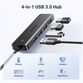 HUB USB-A 3.0 => 4x USB-A priključki črn Ugreen (25851)