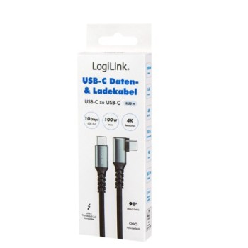 Kabel USB-C (m) => USB-C (m) 3.2 1,0m 100W 5A/20V 10 Gbps 90 kotni pletenj ovoj črn LogiLink (CU0271) Kabel USB-C (m) => USB-C (m) 3.2 1,0m 100W 5A/20V 10 Gbps 90 kotni pletenj ovoj črn LogiLink (CU0271)