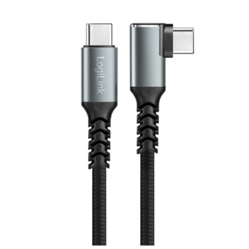 Kabel USB-C (m) => USB-C (m) 3.2 1,0m 100W 5A/20V 10 Gbps 90 kotni pletenj ovoj črn LogiLink (CU0271)